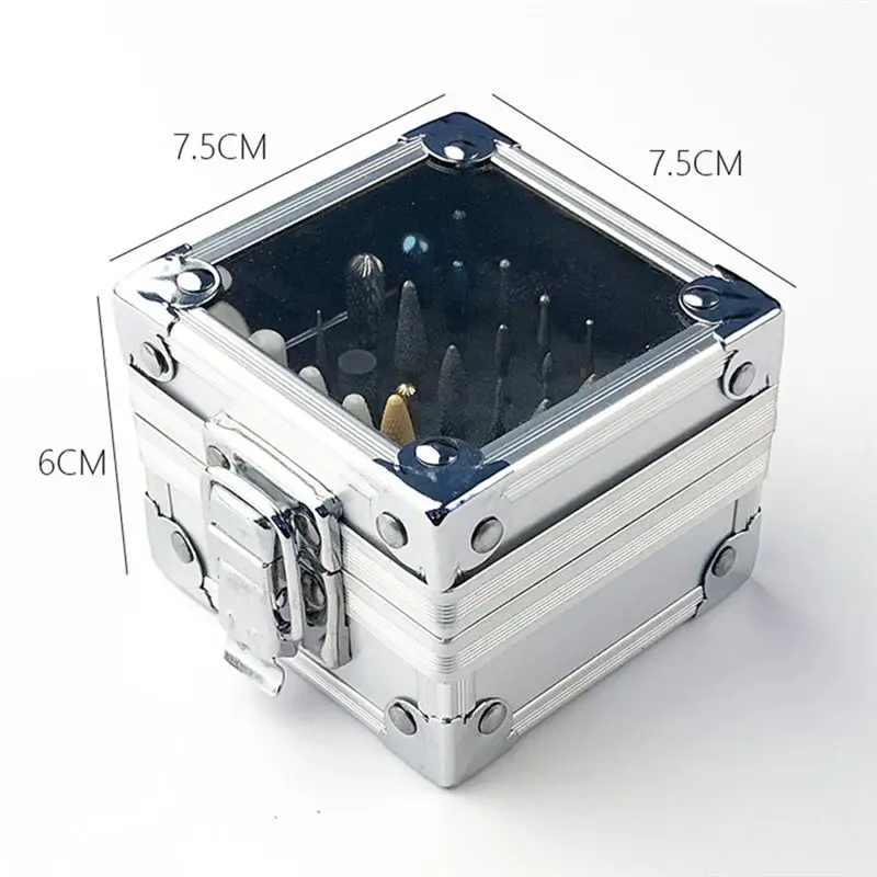 25 Holes Nail Drill Grinding Bit Holder Box Display Storage Container Nail Polishing Head Stand Metal Organizer Case-A74P view 6