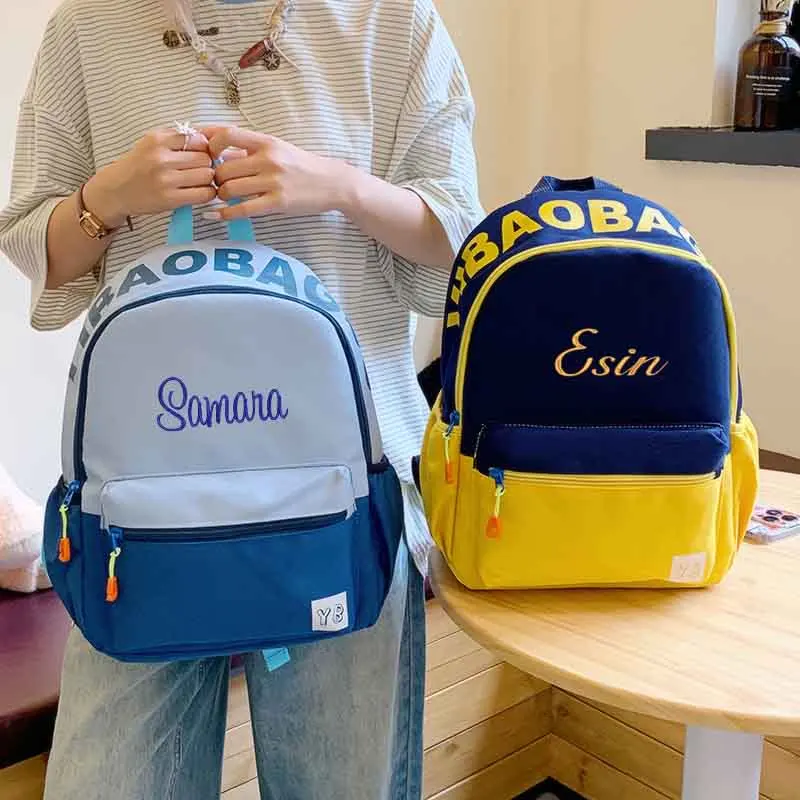 

Custom Embroidered Cute Children Bag,Color blocked Bag Elementary Students,Kindergarten Travel Snack Bag,Lnitial Letter backpack