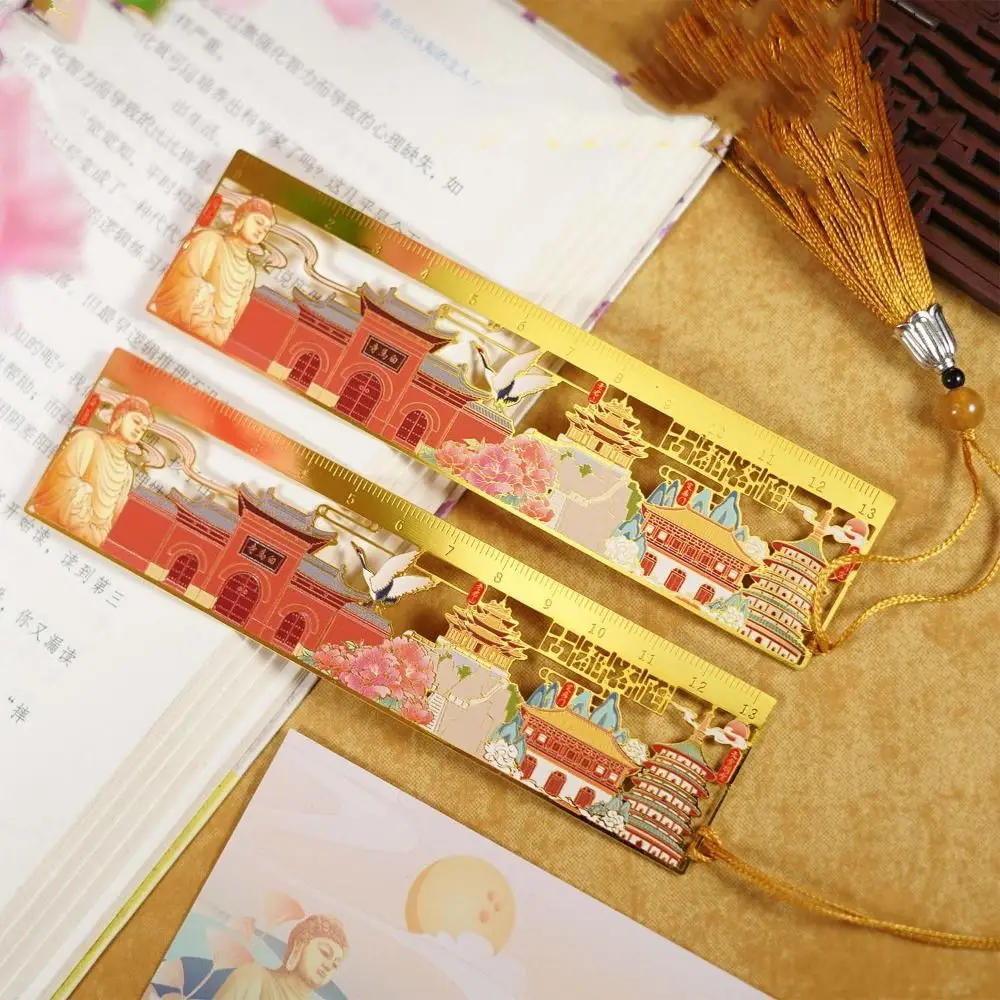 Retro Tassel Chinese Style Bookmark Floral Panda Ruler Bookmarks Ethnic Style Book Holder Metal Hollow Bookmarks Student Gifts
