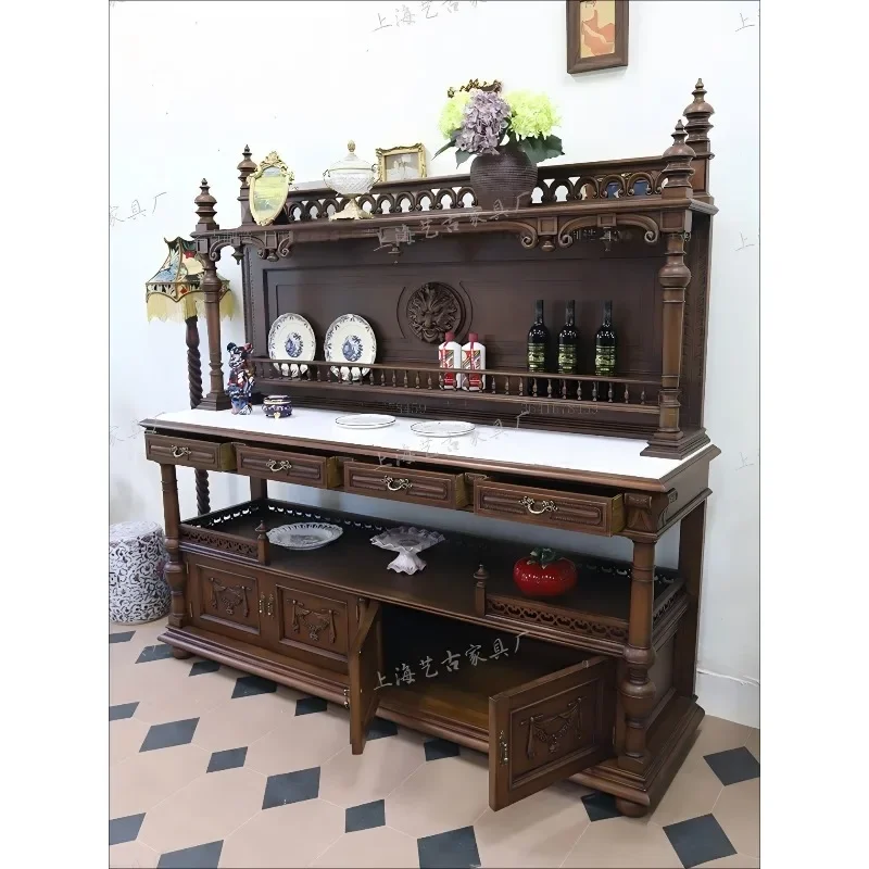 European French Western medieval solid wood tenon and mortise restaurant Side cabinet Old Paris retro wine cabinet Water bar cou
