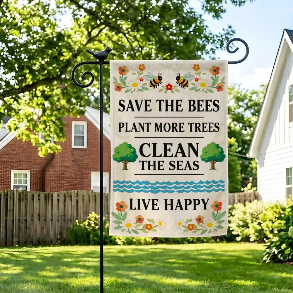 Save The Bees Plant More Trees Garden Flag, Double-Sided Native Plants Bee Garden Flag for Outdoor, Eco Friendly Protect Nat MMZ
