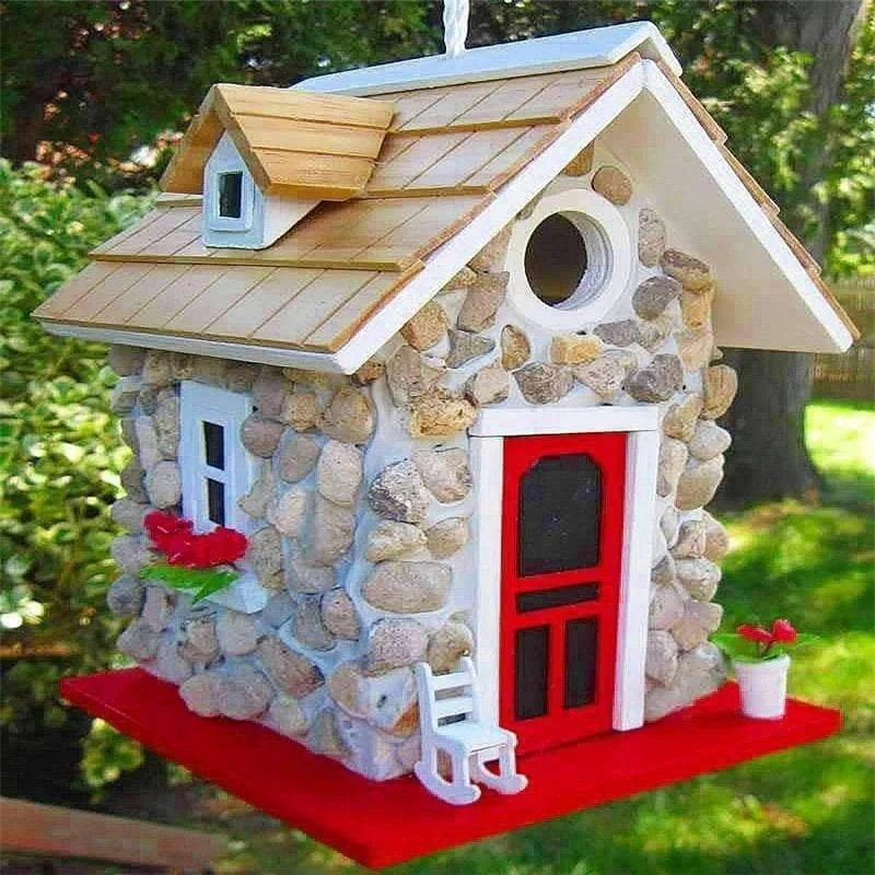 

New Stone Cotton Bird House Outdoor Bird House Resin Hummingbird Stone Bird House Pendant