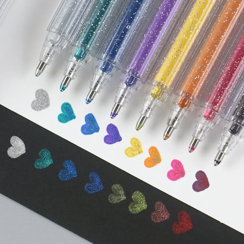 8 Colors Glitter Pen for Kid Color changing Flash Gel Pen DIY Drawing Graffiti Pen Stationery Black Paper School Supplies