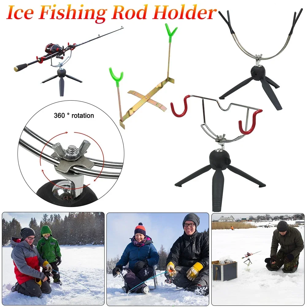 Portable Ice Fishing Rod Triangle Holder Double-Head Adjustable Angle Anti-Slip Easily Installation Foldable Fish Pole Holder