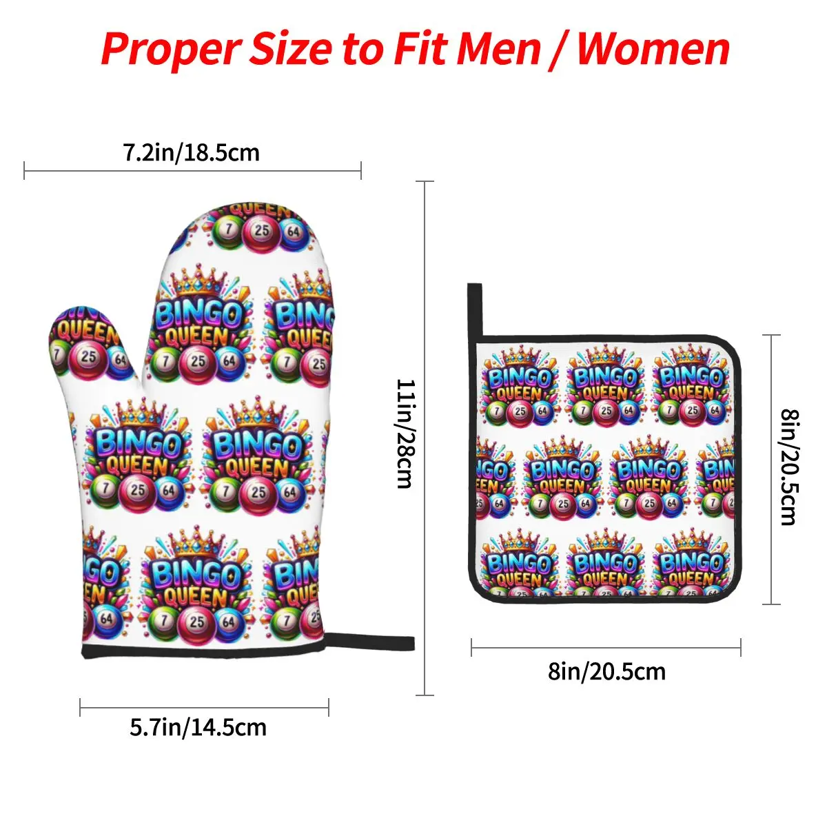 Bingo Queen Best Player Of Vacation Bingo Oven Mitts and Pot Holder Sets of 4 for Baking Cooking BBQ Resistant Non-Slip Gloves