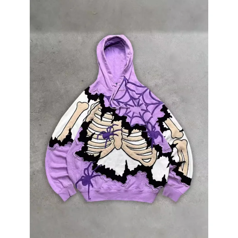 Men's 2025 Puff Print Hoodie - Abstract Geometric Streetwear Oversized Pullover Y2K Drop Shoulder Goth​