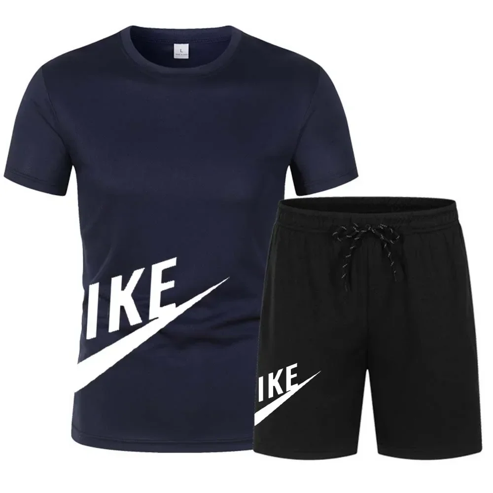 2024 summer new men\'s fashion casual fitness jogging sportswear short sleeve T-shirt + sports shorts breathable 2-piece set