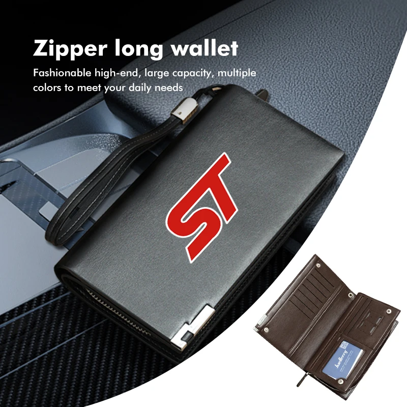 Cartera de cuero con cremallera larga y gran capacidad, con múltiples ranuras, para Ford ST Focus Fiesta Ranger Escort Falcon Flex S-MAX Kuga