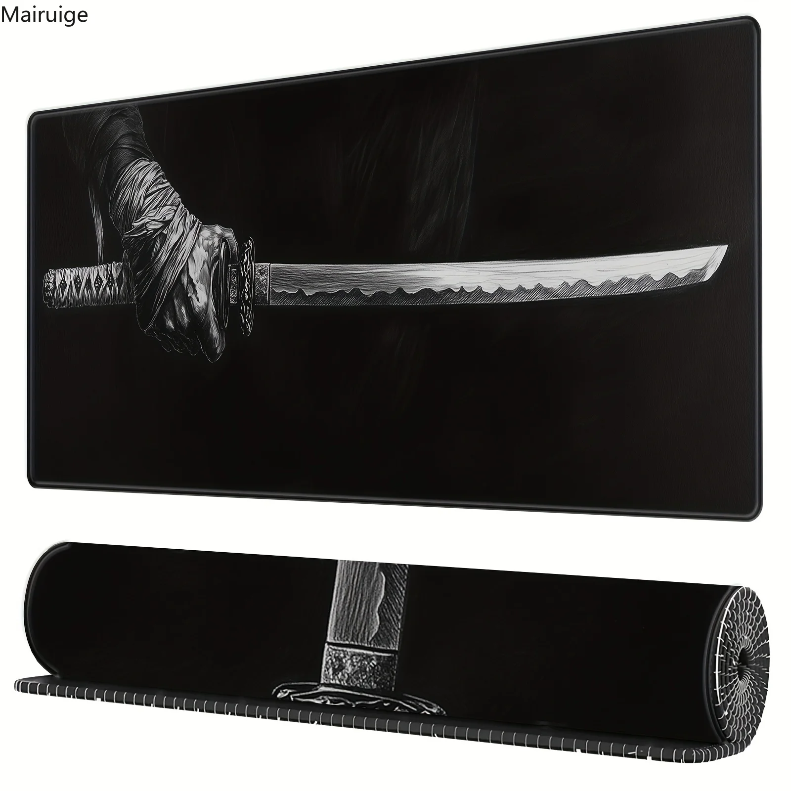 

Black And White Comic Wind Sword Mouse Pad Large Computer Office Mat XXL Rubber Anti-slip Gaming Keyboard Mousepad Long Desk Mat