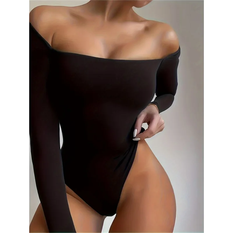

Sexy women's bodysuit, new summer style, black, slim fit, one-piece swimsuit, hides belly, a must-have for beach trips.
