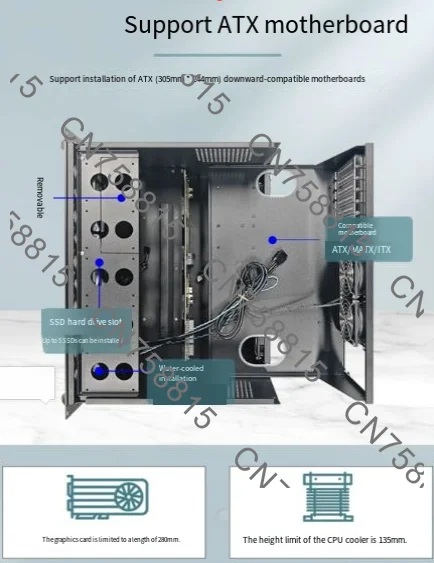 

For ATX main board power full height card slot，12-Disk for NAS Chassis Rack Storage Server 360 Water Cooling Support