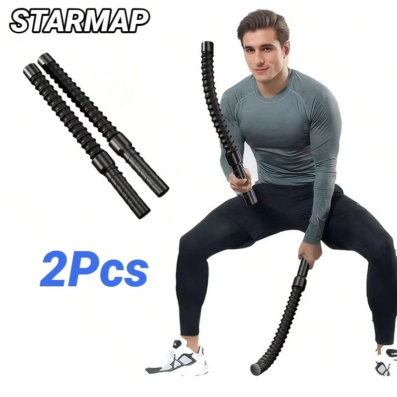 2 Peças Bastão de Treino de Força Ergonômico com Alça para Fitness, Fortalecedor de Bíceps e Tríceps, Expansor de Braço com Mola, Treinador Muscular e Corda de Balanço
