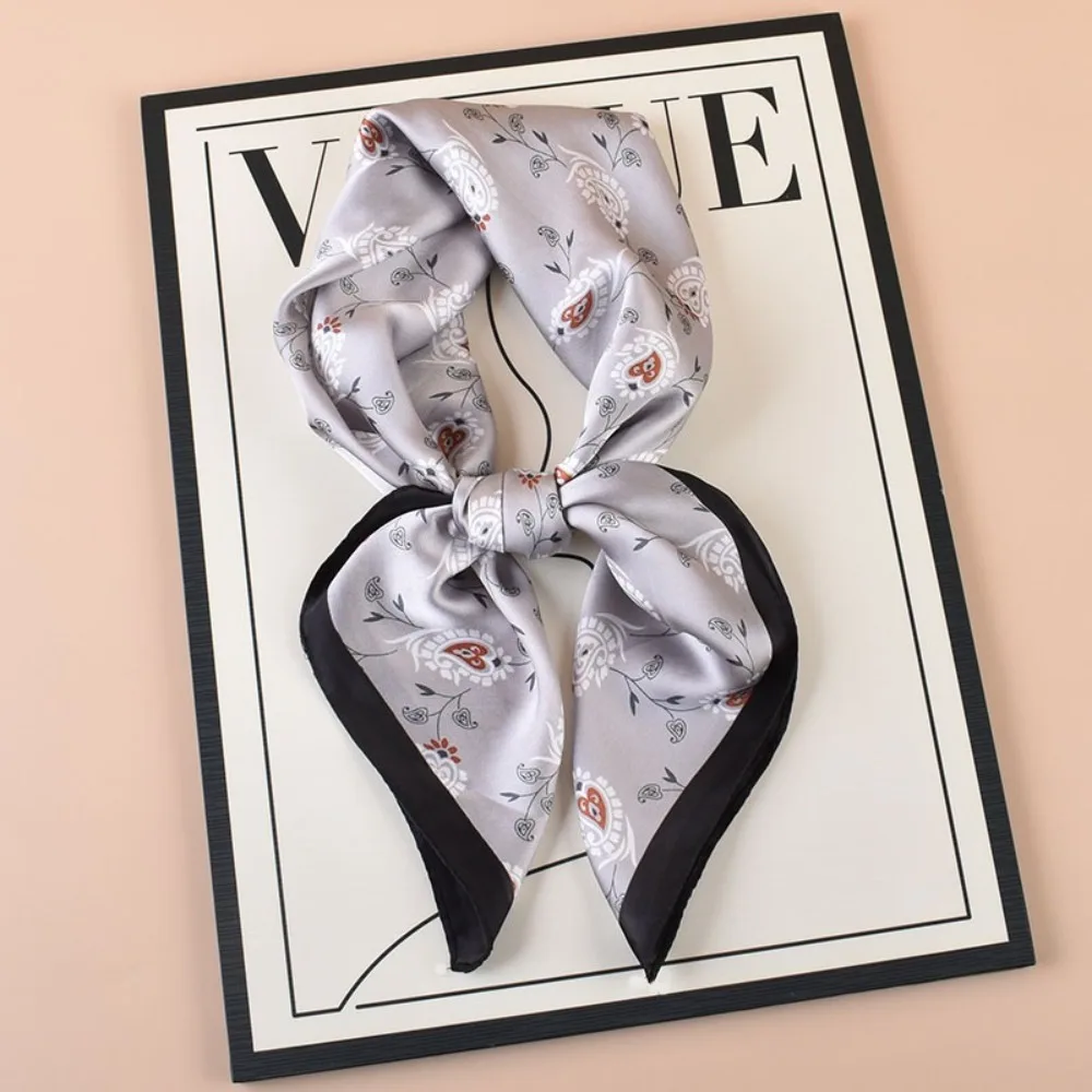 Versatile Casual Women's Hairbands Printed Imitation Silk Shawls Wraps 70x70cm Square Scarf for Women
