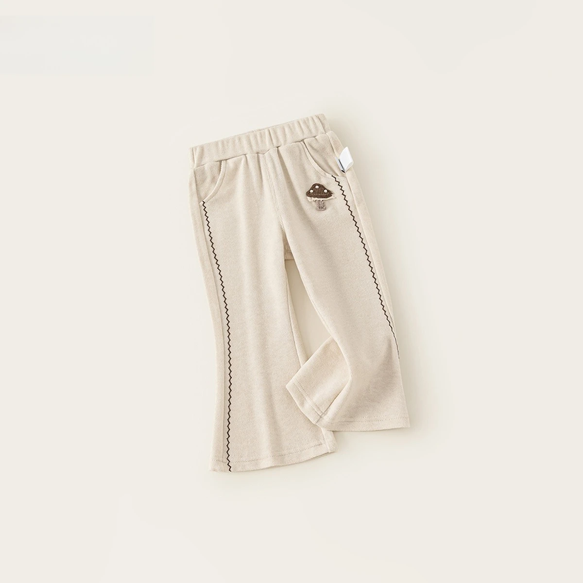Autumn Kids Pants Fashion Cute Apricot Cartoon Print Elastic Waist Bell-bottoms