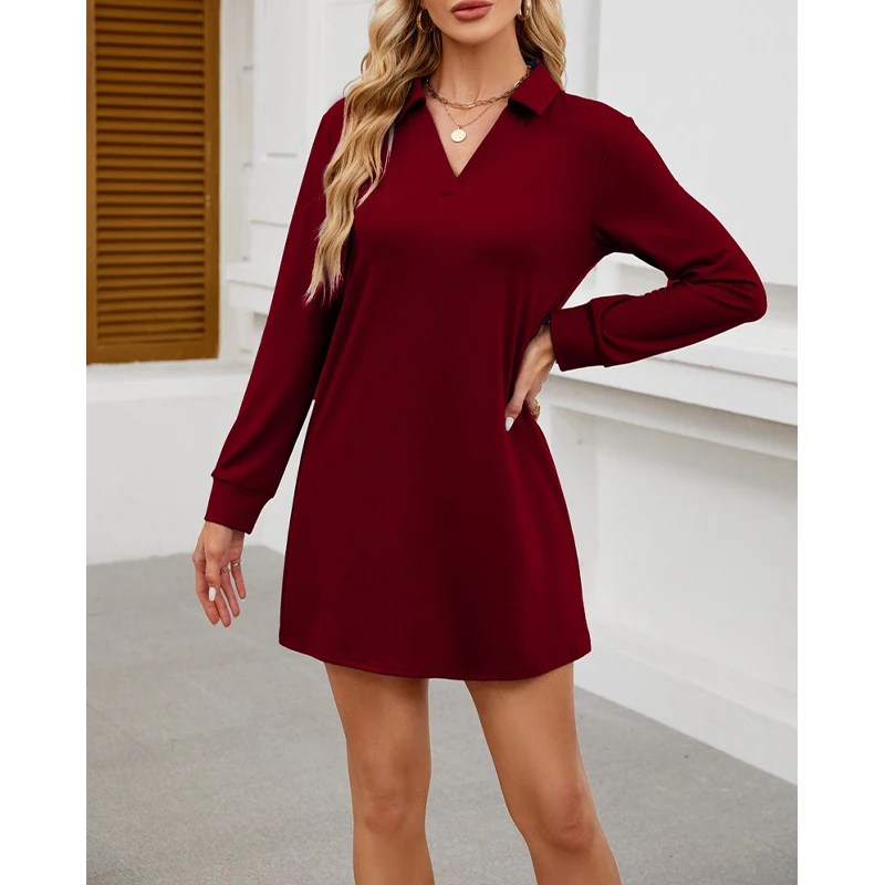 2025 robes pour femmes décontracté à manches longues confortable t-shirt robe mode couleur unie tenues d'automne