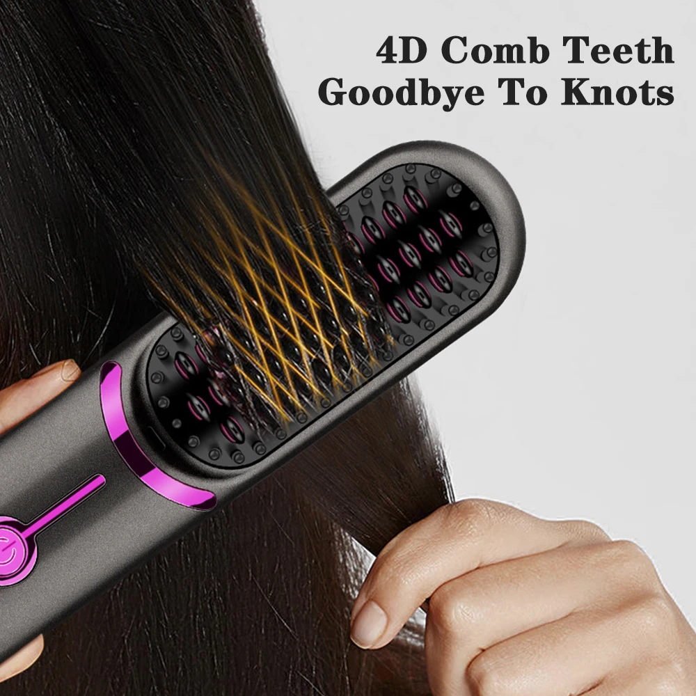 Multifunctional Ceramic Hair Curler Anti-scalding Heating Comb Wireless Hair Straightener Brush Fast Heated Straightener Brush