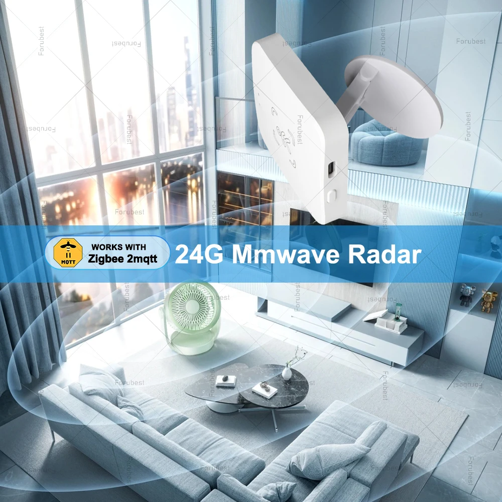 Zigbee 3.0 Sensor Kehadiran Manusia 24G Radar Mmwave Detektor dengan Pencahayaan Deteksi Jarak Sensor Gerak Mendukung Zigbee2mqtt