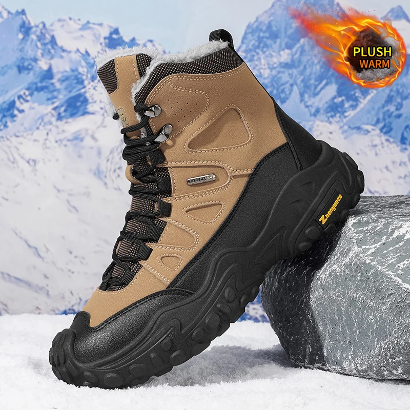 Autumn and Winter Men's Fleece-Lined Warm Outdoor Sports Snow Boots, Comfortable and Skin-Friendly Lining, Stress-Free for Outdoor Activities, Christmas Gift, Halloween Gift, Birthday Gift