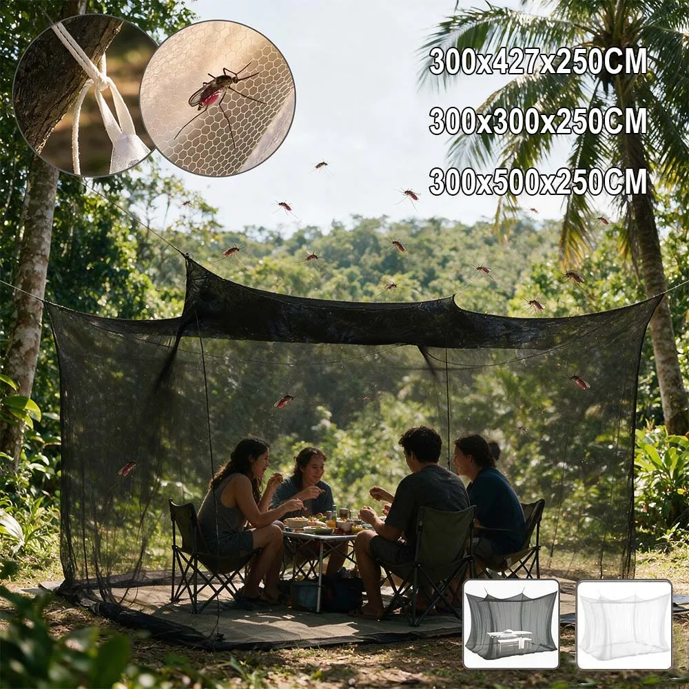 Rede Mosquiteira Portátil e Respirável para Camping 300x500x250cm Grande Tenda de Viagem ao Ar Livre à Prova de Insetos Branca e Preta Zanzariera