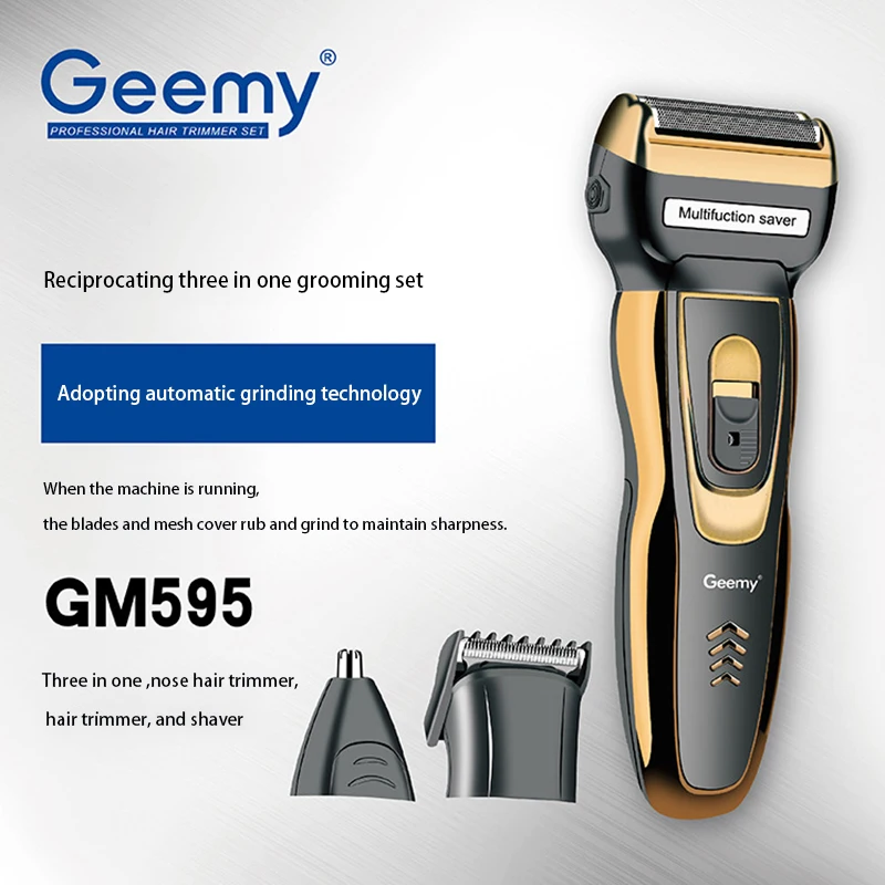 Geemy-595 Profissional Aparador De Pêlos Para Homens, Barba Clipper, Navalha Elétrica, Máquina De Corte, Haircut Shaver