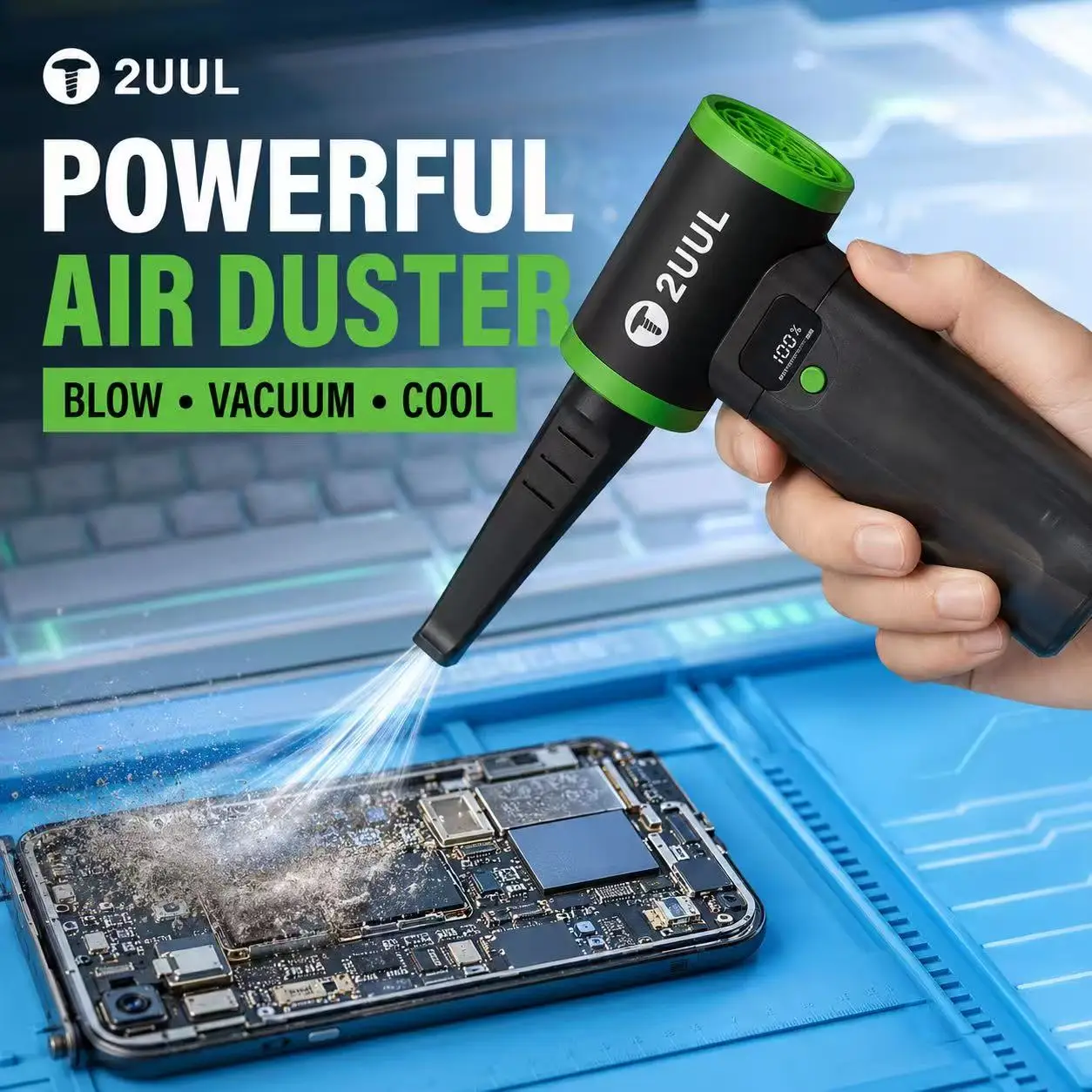 2UUL DA971 3 in 1 Turbo Air Duster Vacuum Blower 110000RPM Fan Set for Mobile Phone Computer Keyboard Dust Cleaning Repair Tool