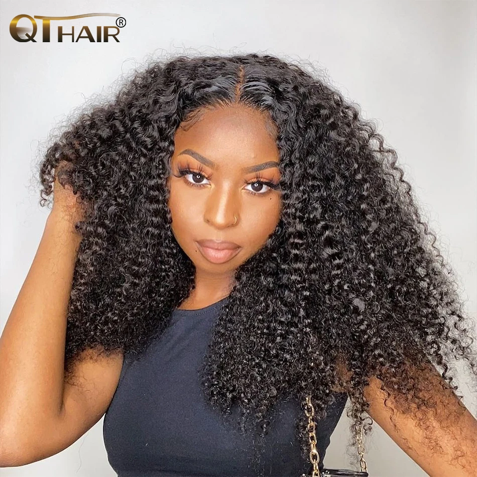 

QT Peuvian 13x4 Transparent Curly Lace Front Wig Human Hair For black Women Kinky Curly Lace Frontal Human Hair Wig Pre Plucked