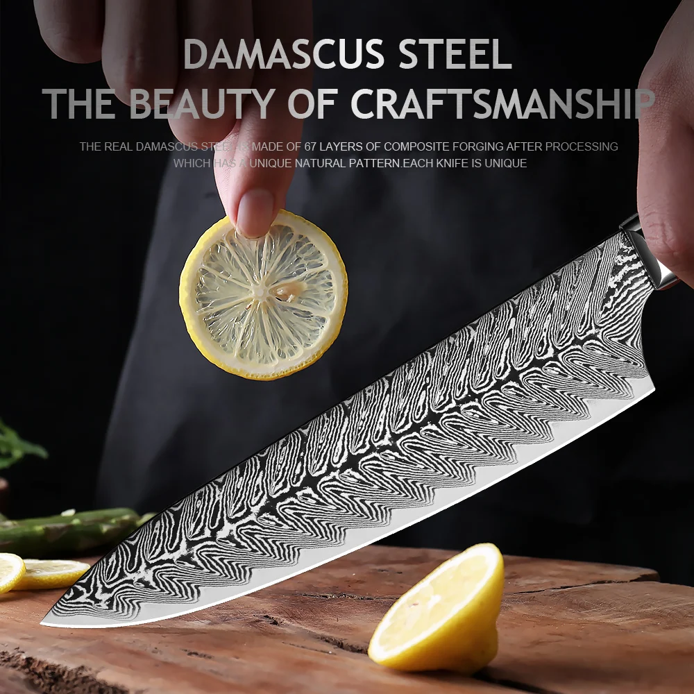 XITUO Damascus Steel 8 Inch Butcher Knife Sharp High Hardness Household Kitchen Knives Utility Cooking Tools Black Ebony Handle