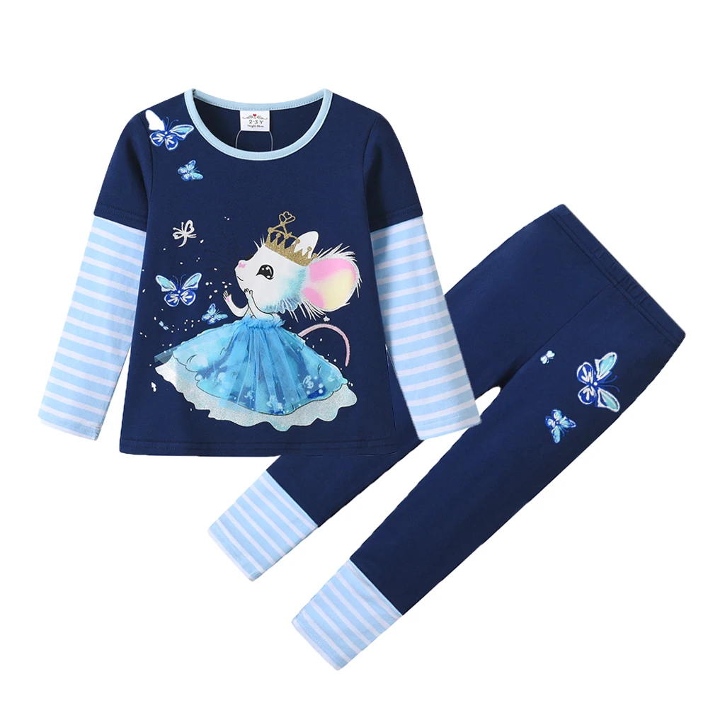 DXTON Autumn Pullover Long Pant 2pcs Suit Children Striped Clothing Set Kids Girls Daily Sets Rabbit Toddler Tops & Trousers