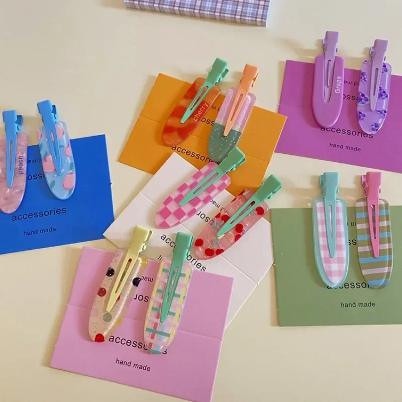 

2Pcs/Set Purple Grapes Seamless Hair Clips for Women Acetate Sheet No Bend Bangs Clip Duckbill Clip Hairpins Styling Accessories