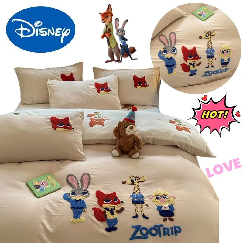 

Disney Judy Hopps Nick Wilde High-value Anime Cartoon Washed Cotton Four-piece Quilt Cover Bed Sheet Dormitory Three-piece Set