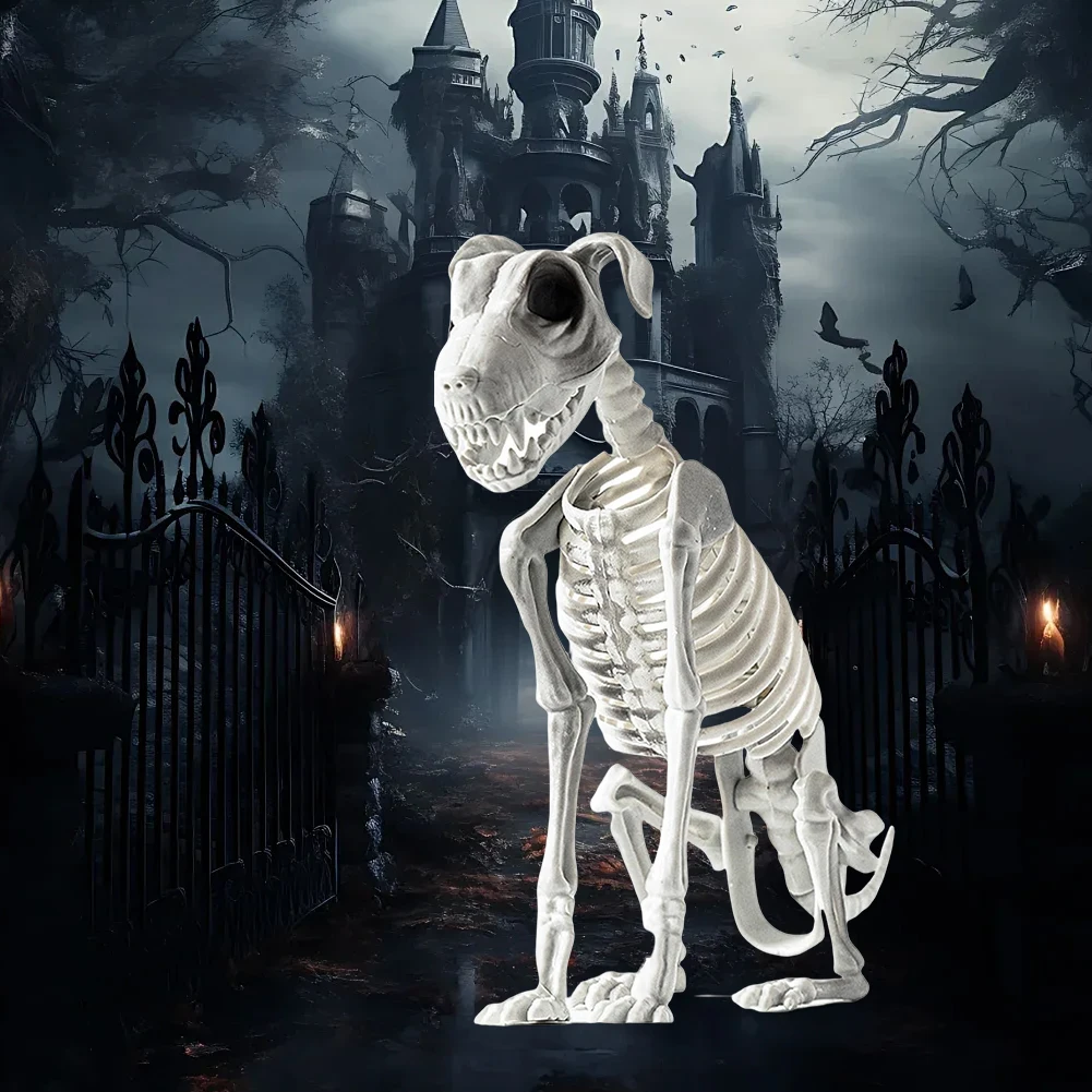 Halloween Skeleton Dog Sitting Dog Skeleton Decoration Sharp Teeth Dog Bone for Halloween Decor Indoor Outdoor Scary Scene