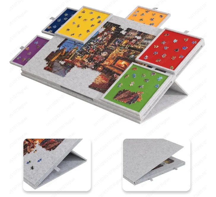 

Пазл-столик с подставкой, крышкой и 6 ящиками, портативный, на 2000 деталей, для взрослых и детей, органайзер для сортировки пазлов