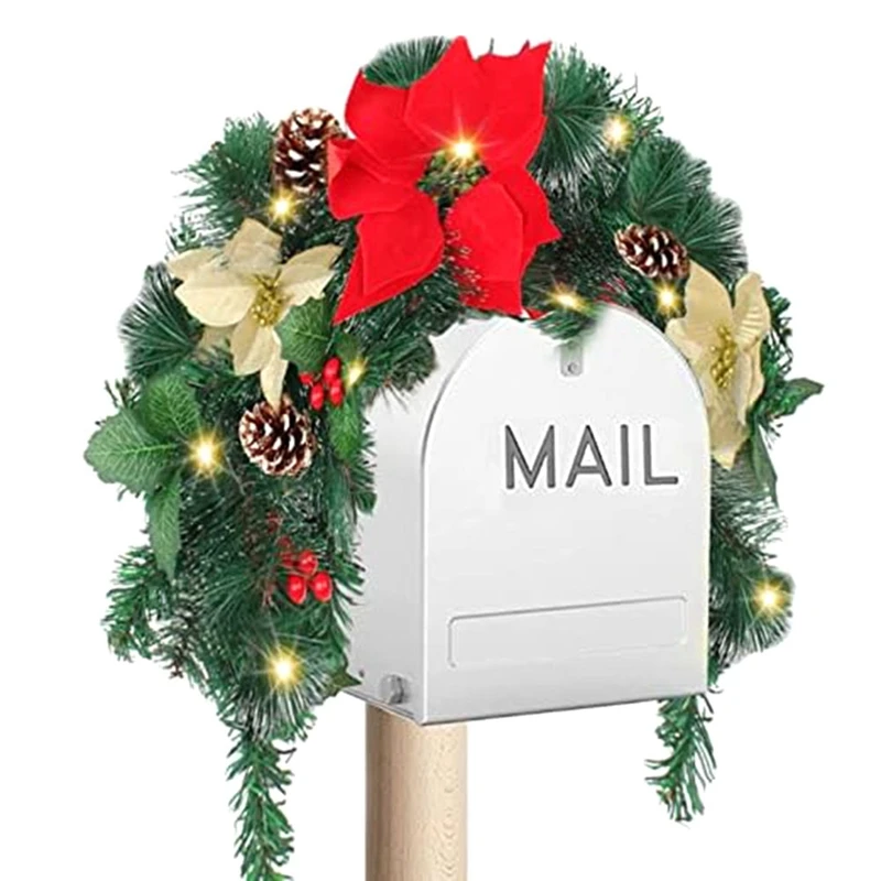 Christmas Mailbox Mailbox Christmas Outdoor Christmas Mailbox Decor With Lights Berry Red Flowers Clusters Pine Cones