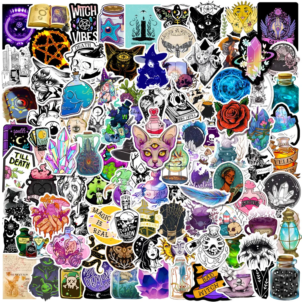 100pcs Mysterious Gothic Witchy Magic Apothecary Stickers Laptop Notebook Scrapbooking Guitar Sticker Decals for Kids Toy Gift