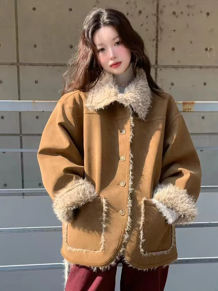 

Korean Sle Double-Sided Wear Environmental Protection Leather Fur Inteated Thiened Medium-Length Women's Coat