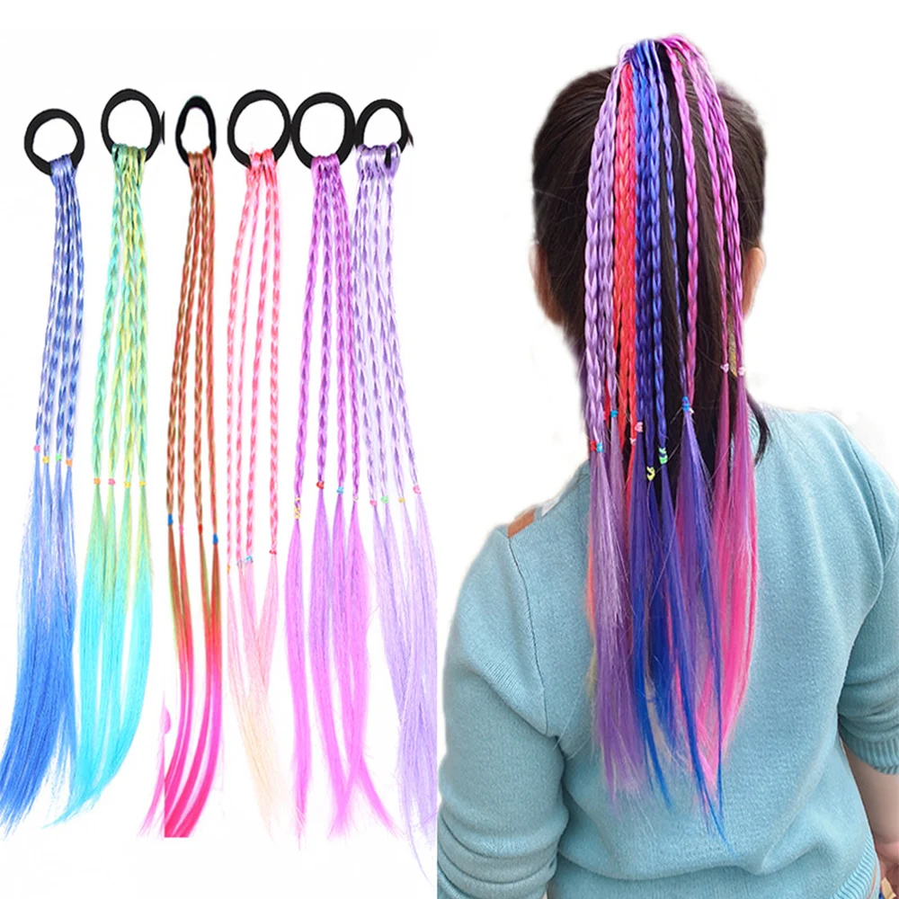 Dreadlocks Dirty Braid Colorful Gradient Pigtail Synthetic Twist Ponytail Wigs Girls Kids Headwear Hair Extension Accessories