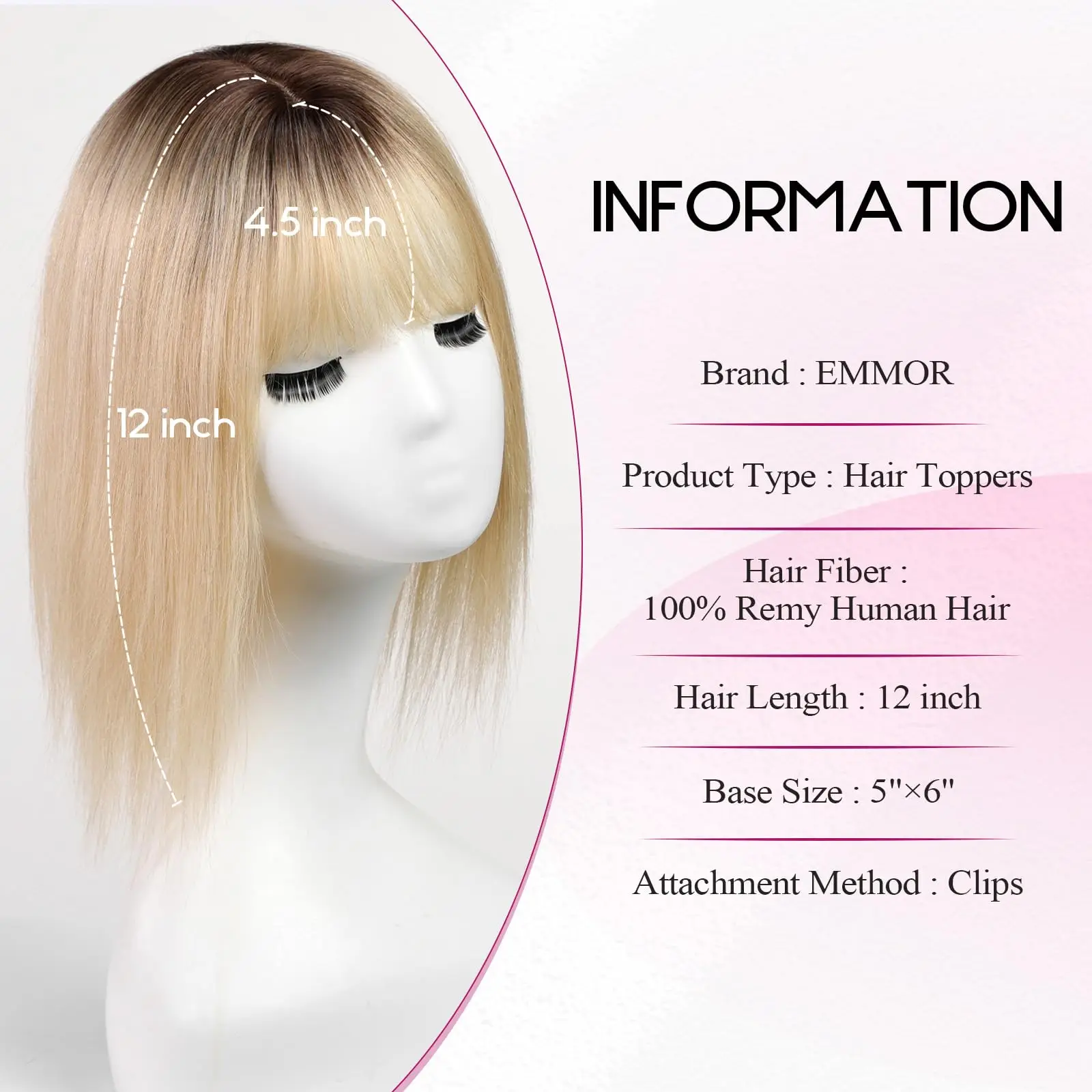 Toppers de cabelo humano loiro marrom ombre para mulheres perda de cabelo 14 polegadas topper de cabelo humano real com franja 5x5.5 polegadas 3 clipes base de seda
