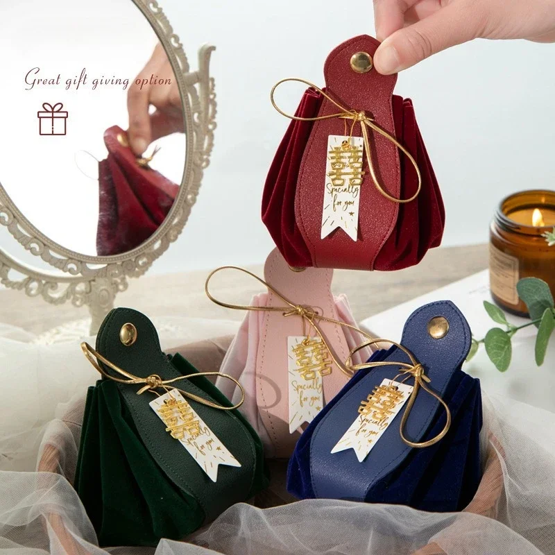 5/10/20pcs Distribute Leather Green Gift Bags Wedding Favour Bag for Guest Mini Handbag Candy Packaging Box Party Decor view 3