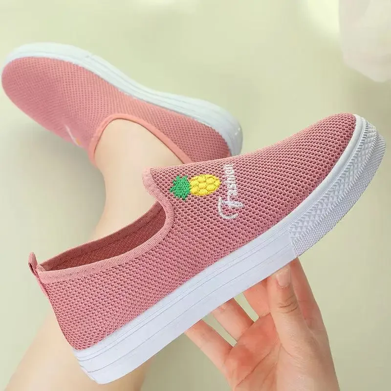 

Ladies Vulcanize Shoes Zapatos De Mujer 2024Summer Women Pineapple Embroidery Slip On Platform Sneakers Breathable Walking Shoes