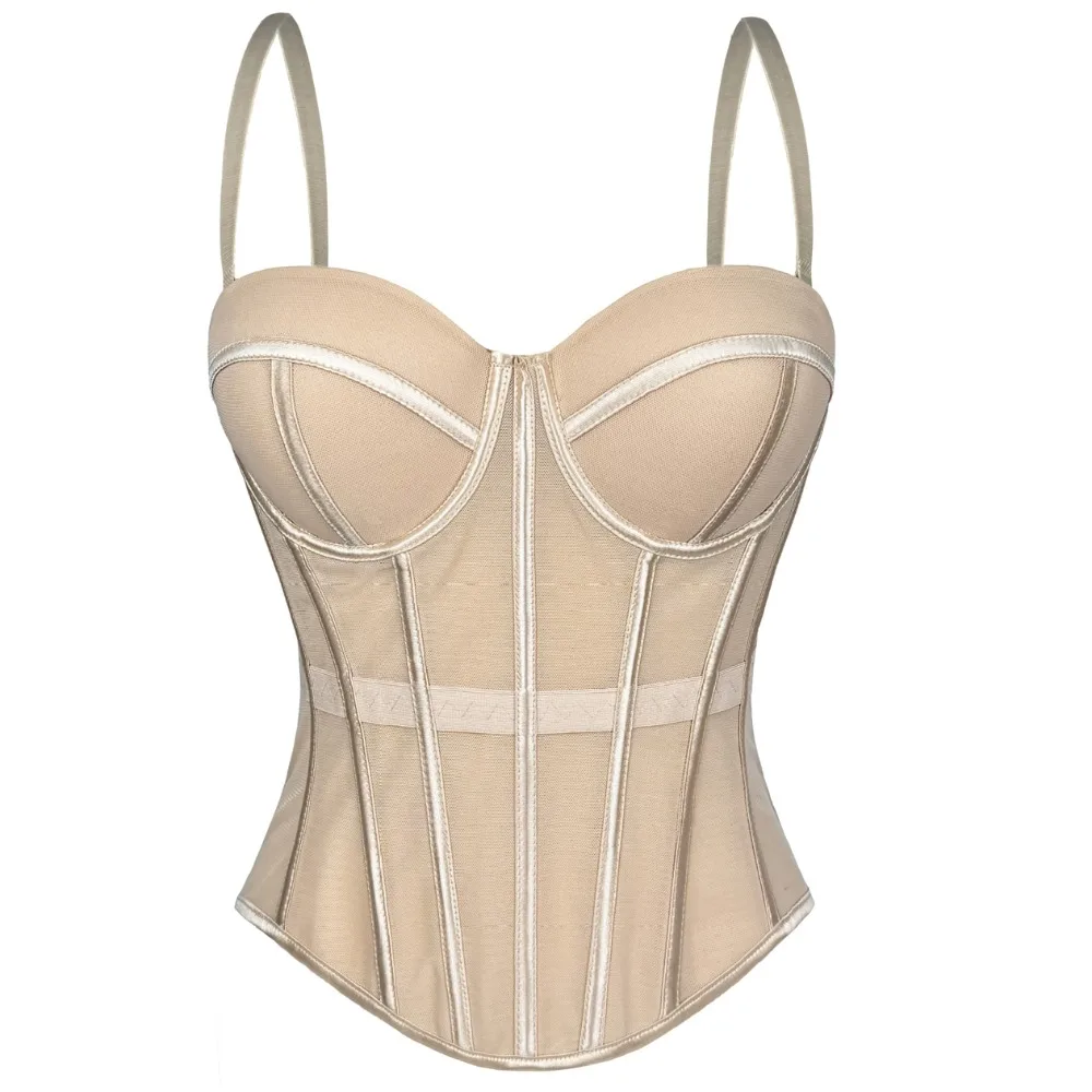 

Элегантный корсетный топ из сетчатого материала, дышащий, облегающий, с узором «рыбья кость», укороченный, без рукавов, с эффектом утяжки талии, для свиданий