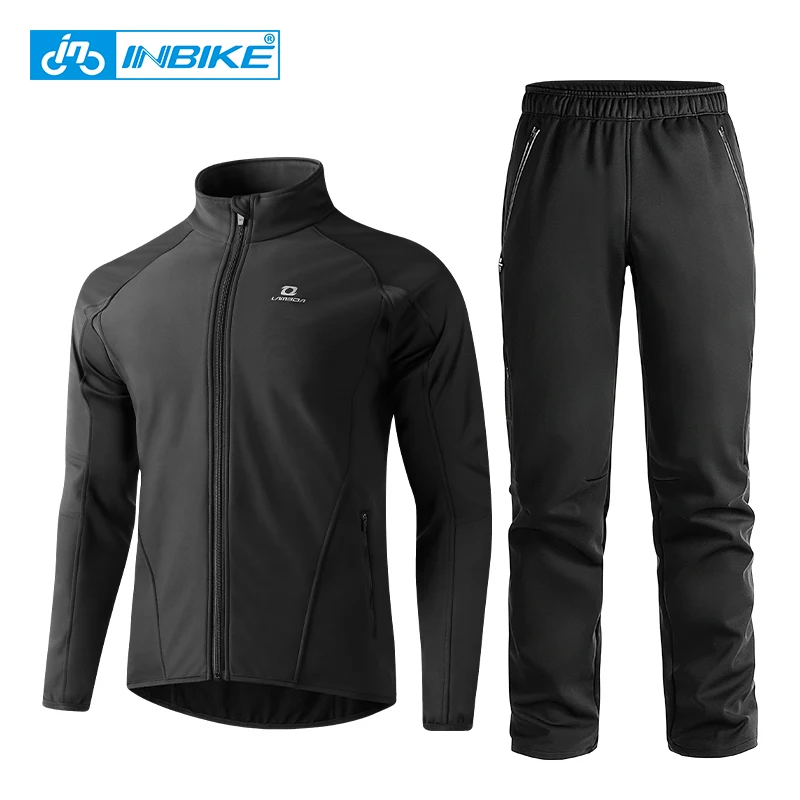 

Men Winter Cycling Jacket Set Reflective Warm Up Softshell Windproof Outdoor Bike Pants Polar Fleece Windbreaker Climbing Suit