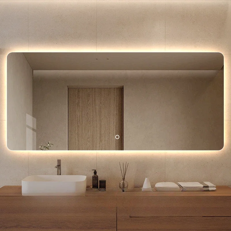 60x80CM Square Bathroom Mirror Smart Hotel Defogging Bedroom Modern Luxury Decorative Mirror LED 3 Color Adjustable Backlight