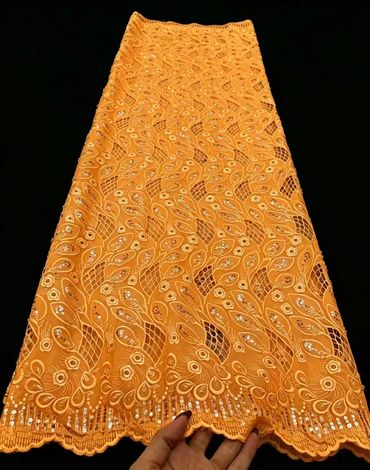 

5 Yards Nigerian Guipure Cord Lace Fabric High Quality 3D Sequins African Mesh Milk Silk Embroidery Lace Fabric Women Dress Sew
