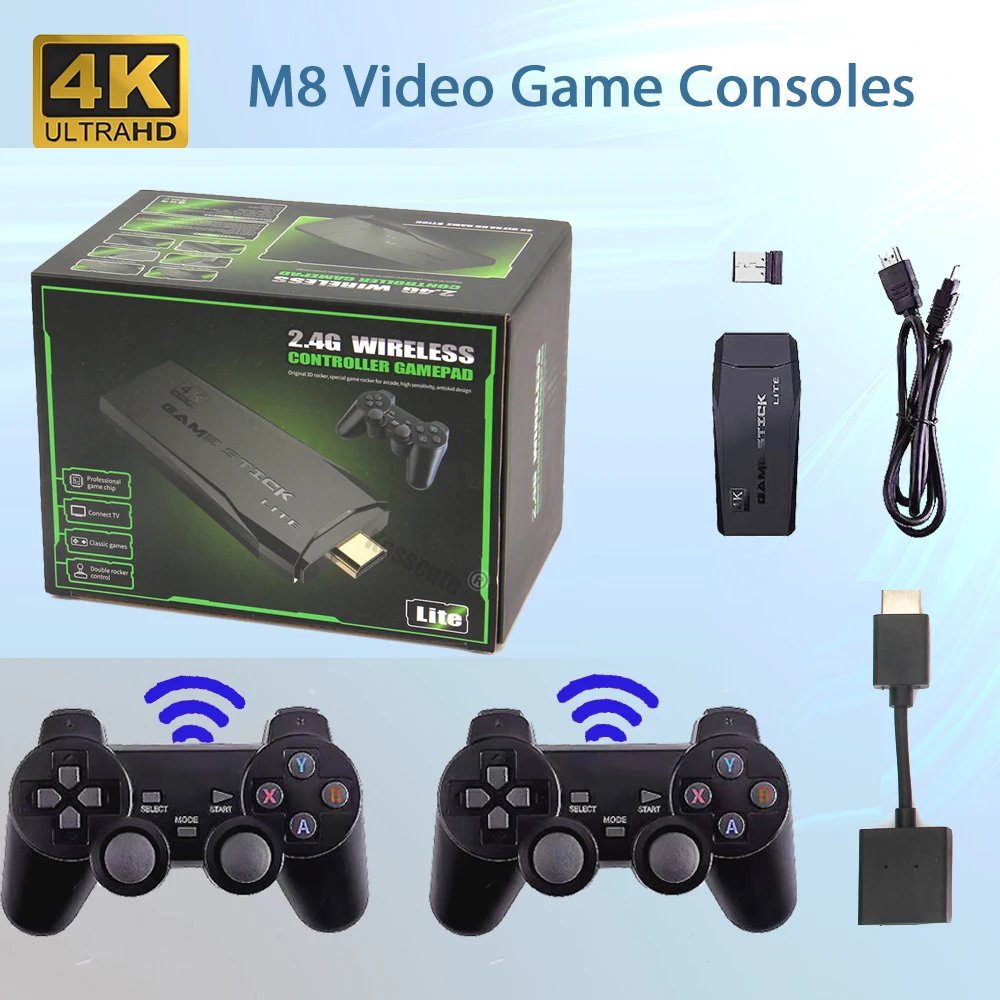 4K HD فيديو 64GB لعبة وحدة التحكم 2.4G وحدة تحكم لاسلكية مزدوجة ل PS1/FC/MD ريترو TV Dendy لعبة وحدة التحكم 10000 ألعاب عصا