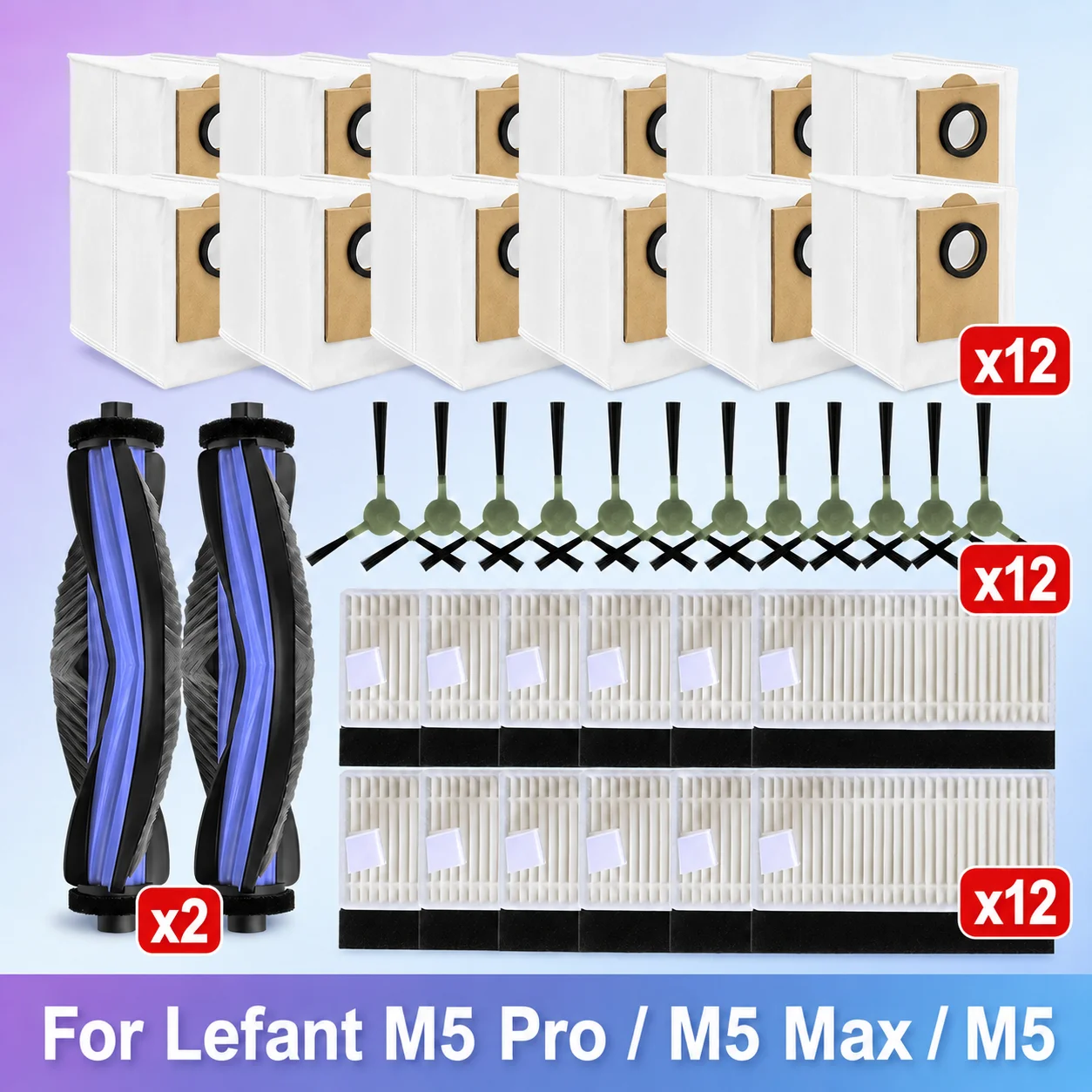 Kompatibel mit Lefant M5 Pro / M5 Max / M5 Staubsauger Ersatzteile Hauptrolle Seitenbürste HEPA-Filter Staubbeutel Wischrolle Zubehör