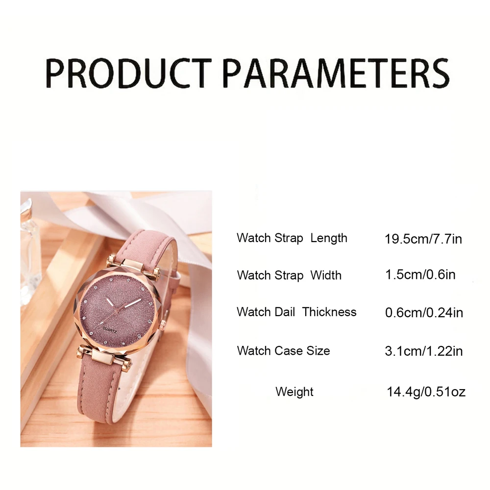 Pink Luxury Fashion Women Watch Set Colourful PU Leather Strap Ladies Quartz Wristwatch Alloy Bracelet For Ladies Gift(No Box)