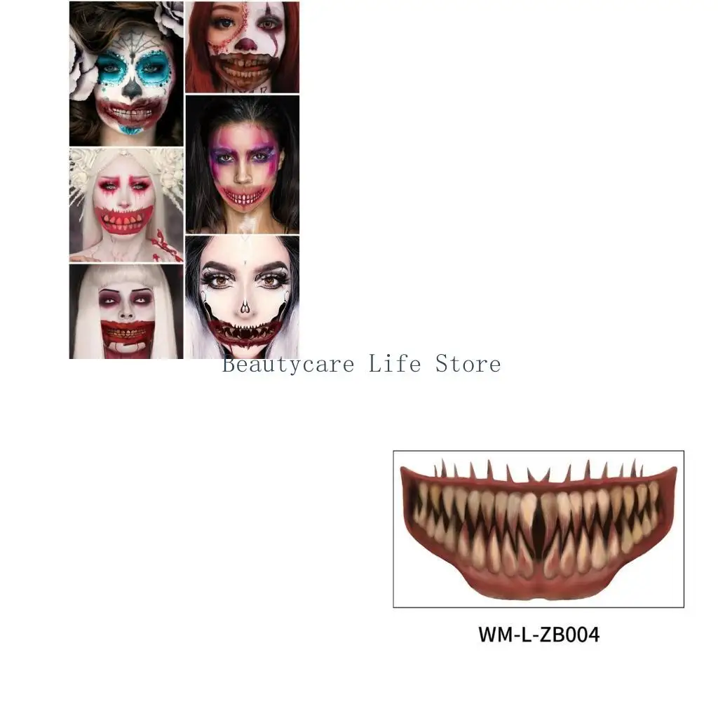 652C 10PCS Halloween Prank Makeup Temporary Horror Mouth Face DIY Decoration