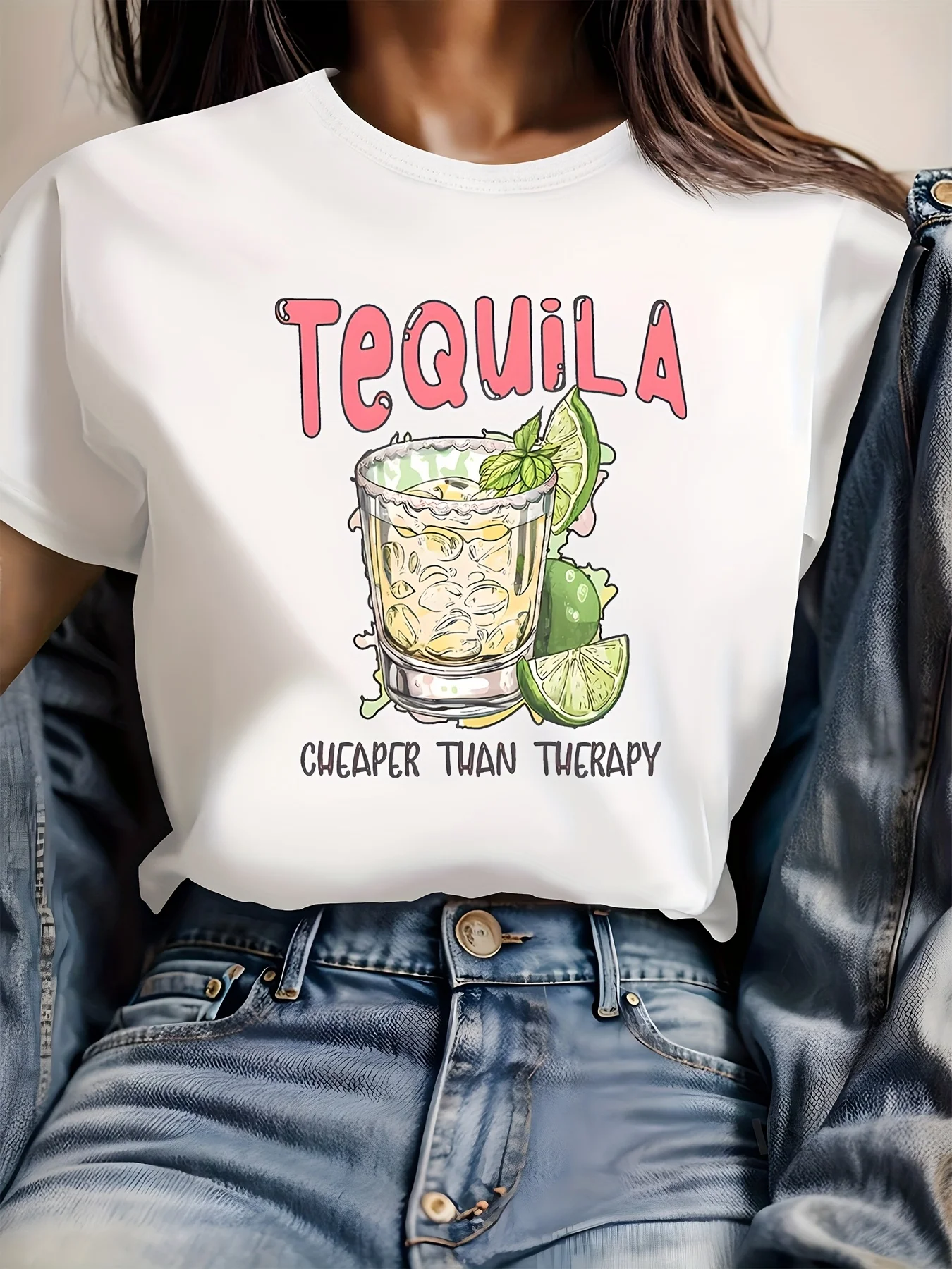 

Women's Tequila Graphic Print T-Shirt Round Neck Short Sleeve Cotton Tees Retro Hip Hop Y2k T-shirt Summer Tops Women Clothing