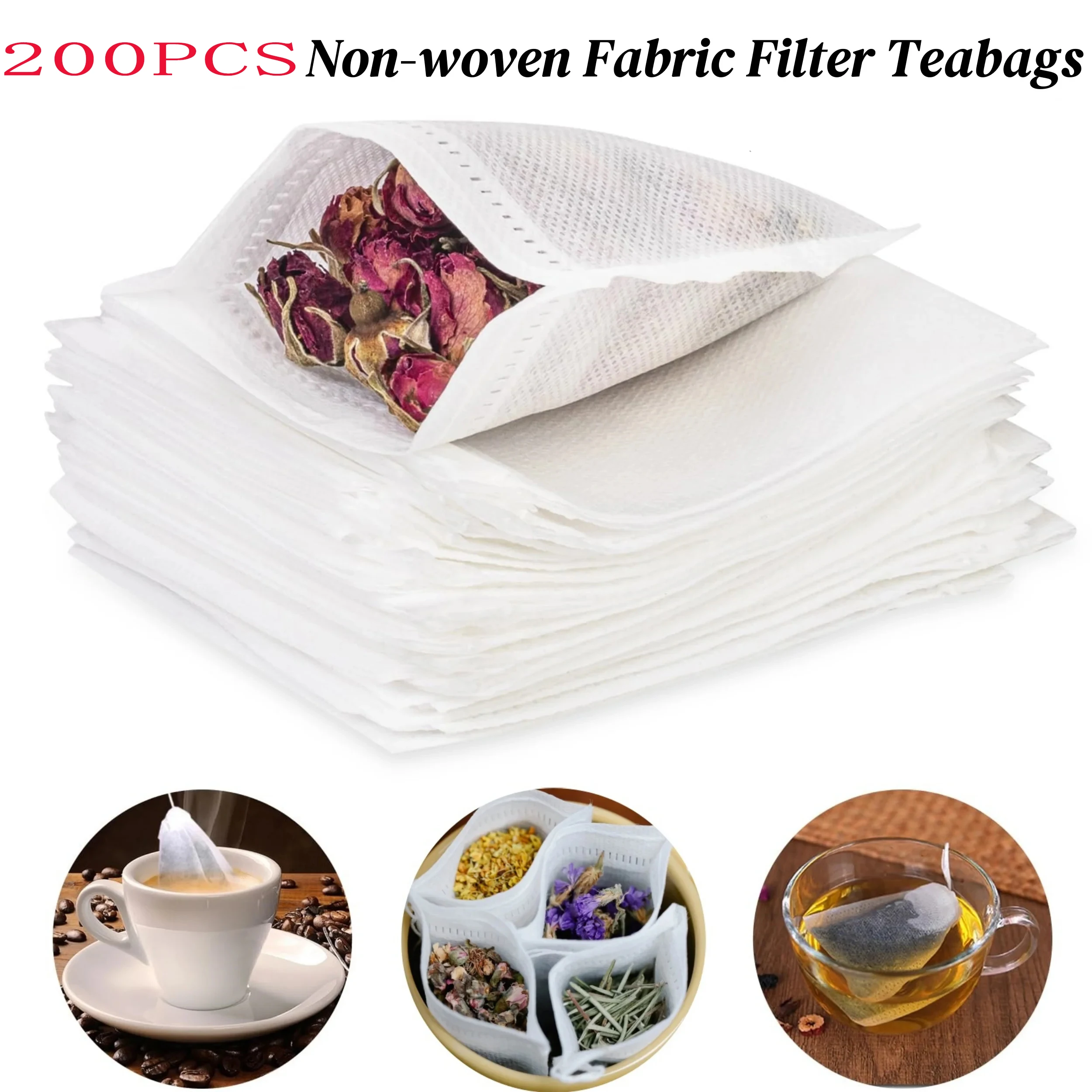 200 Uds bolsitas de té desechables bolsitas de té de varios tamaños con sello curativo de cuerda tela no tejida de calidad alimentaria filtros de café de especias bolsita de té