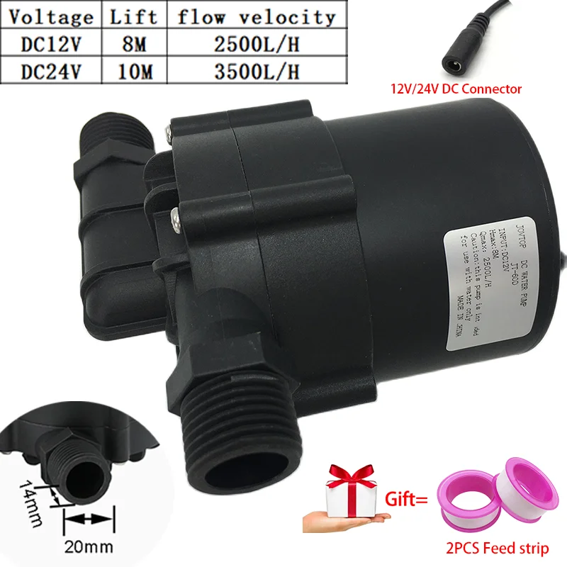 

JT-60D Miniature Brushless DC Water Pump 12V 24V 2500~3500L/H Circulation Booster Water Pump Water Heater Maximum Lift 10M